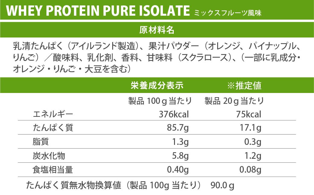 ファイン・ラボ ホエイプロテインピュアアイソレート 1kg ミックスフルーツ風味