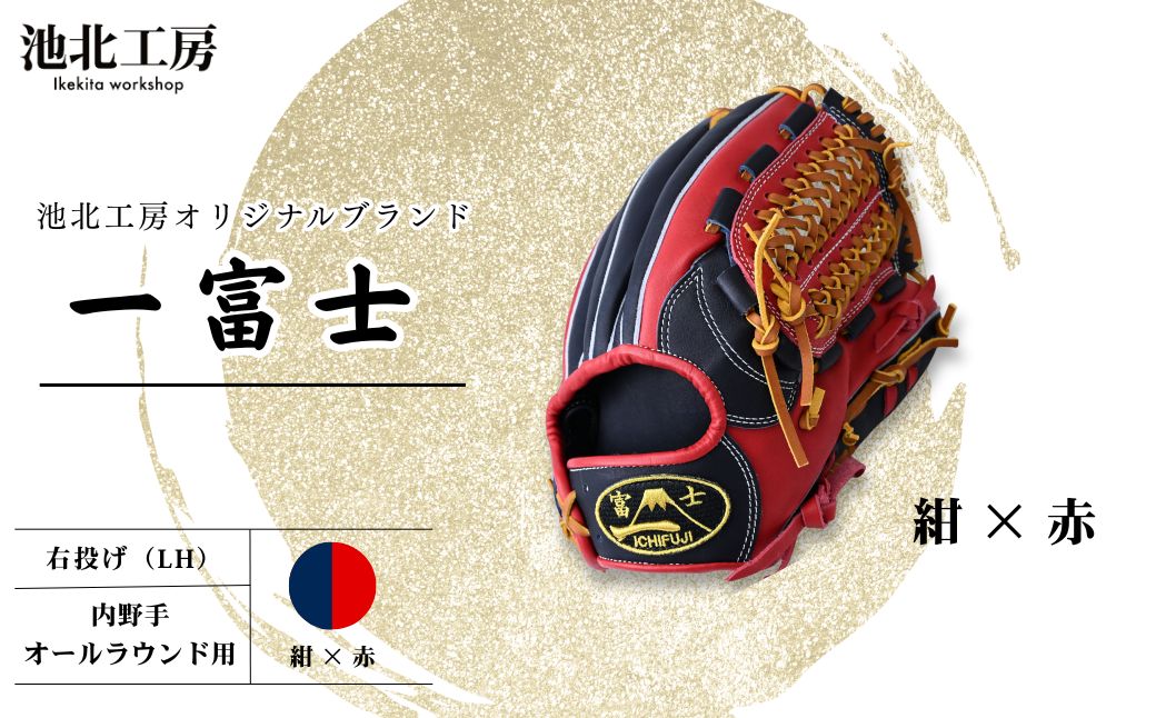 【紺×赤】一富士 軟式グラブ 内野手オールラウンド用 カラーグラブ