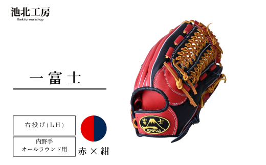[赤×紺]一富士 軟式グラブ 内野手オールラウンド用 カラーグラブ
