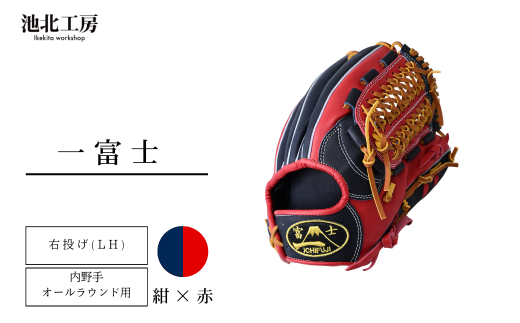[紺×赤]一富士 軟式グラブ 内野手オールラウンド用 カラーグラブ