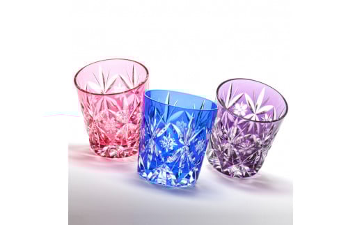 江戸切子 笹の葉星文様 オールド 【ルリ】 M-296-B