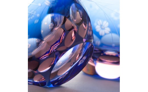 江戸切子 桜文様 ぐい呑み ブルーピンク M-53-BP