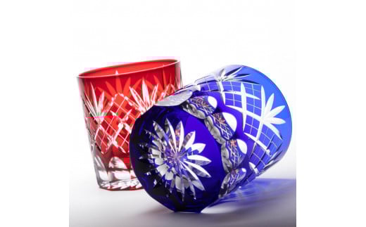 江戸切子 剣矢来重文様 オールド 【アカ】 M-131-R