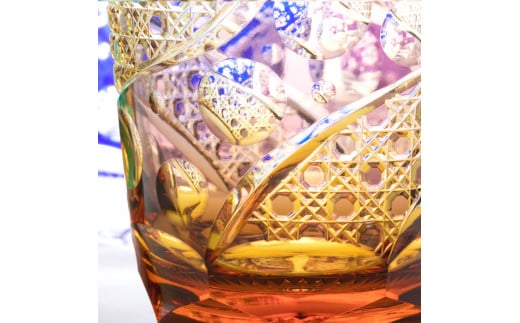 江戸切子 山田のゆり作 八角篭目文様 【金紫】 M-250‐V