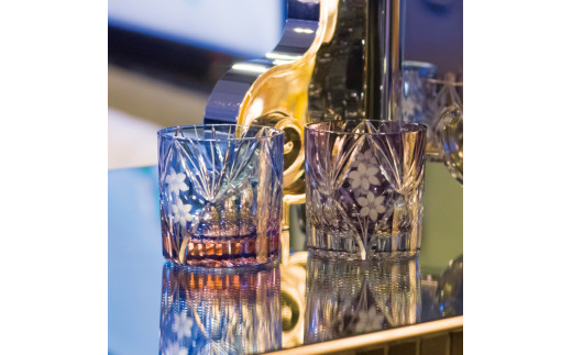 江戸切子 花籠文様 ミニオールド ブルーピンク M-3067-BP