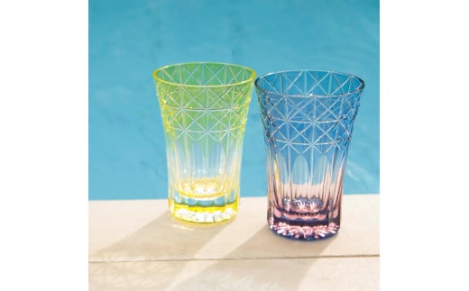 江戸切子 菱鱗重文様 【ルリ】M-7528-B