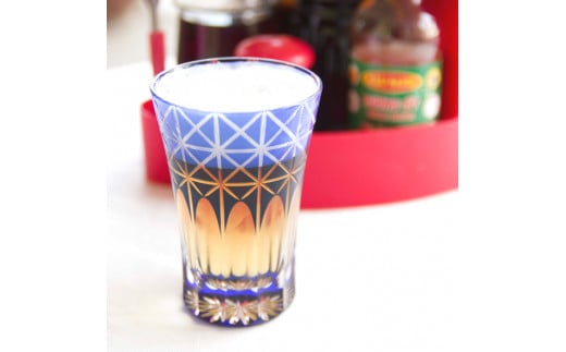 江戸切子 菱鱗重文様 【ブルーピンク】M-7528-BP