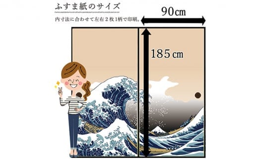 ＜神奈川沖浪裏＞糊で貼る糸入りふすま紙 プレミアム北斎