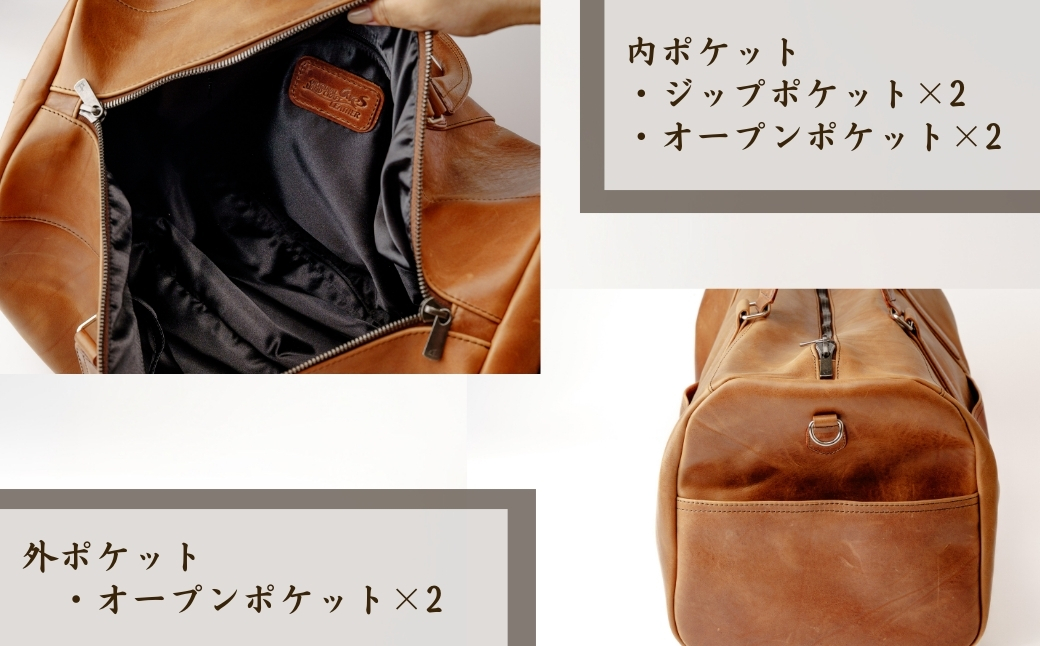 ＜キャメル＞革職人がつくる ボストンバッグ