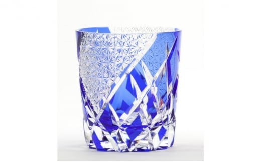 江戸切子 彩鳳 菊繋ぎ文様 オールドルリ