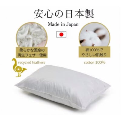 高級ホテル仕様の羽根枕(専用枕カバー付)　やわらかめ　日本製　フェザーピロー　人気