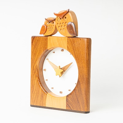 【時計】ウッディいるまのふくろう親子時計【ハンドメイド】