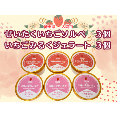 入間市産3種の完熟いちごの「プレミアムいちごアイス」(いちごソルベ3個・いちごみるくジェラート3個)【配送不可地域：離島】