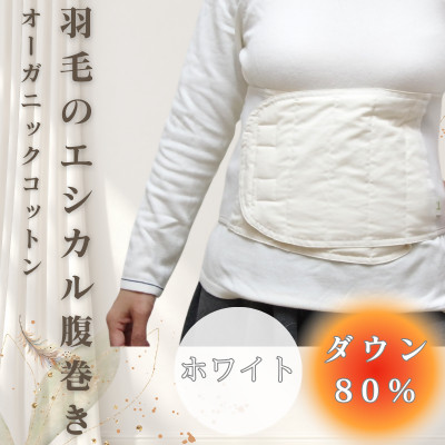 羽毛のエシカル腹巻き サイドリブベリーウォーマー　ホワイト　オーガニックコットン