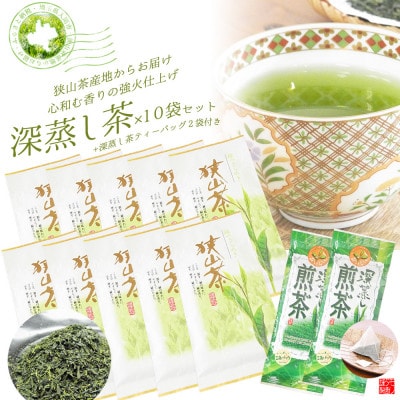 深蒸し茶100g×10袋+TB 2袋　狭山茶産地からお届け　心和む香りの強火仕上げ