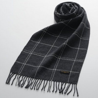 武州織技 ウールマフラー【グレー格子】