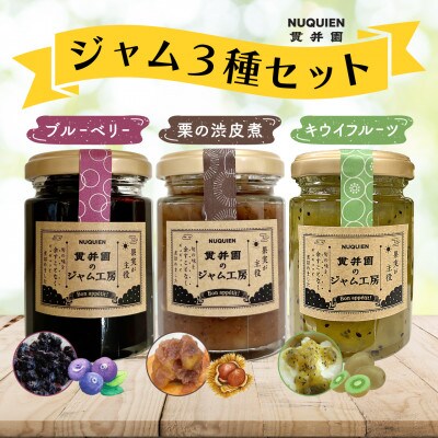 貫井園のジャム3種セット[ブルーベリー/栗の渋皮煮/キウイフルーツ]各110g入り