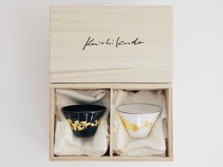 Kenichi Kondo　七宝ぐい呑　黒白ペア【三角】