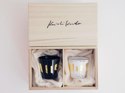 Kenichi Kondo　七宝ぐい呑　黒白ペア【四角】