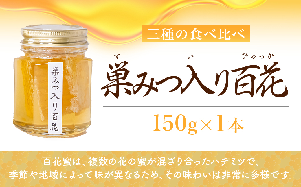 巣みつ入りはちみつ 食べ比べセット 150g×3瓶