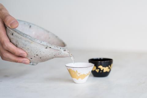 Kenichi Kondo　七宝ぐい呑　黒白ペア【三角】