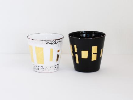 Kenichi Kondo　七宝ぐい呑　黒白ペア【四角】