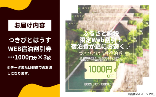 幸手市 民泊つきびとはうす Web宿泊割引券 3000円分（1000円 × 3枚） - 宿泊券 宿泊利用券 宿泊補助券 宿泊割引券 チケット 休息 宿泊 旅 旅行 民泊 おすすめ 権現堂 桜の名所 埼玉県 幸手市