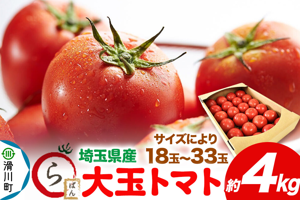 大玉トマト 約4kg（サイズにより18玉～33玉）埼玉県産 トマト