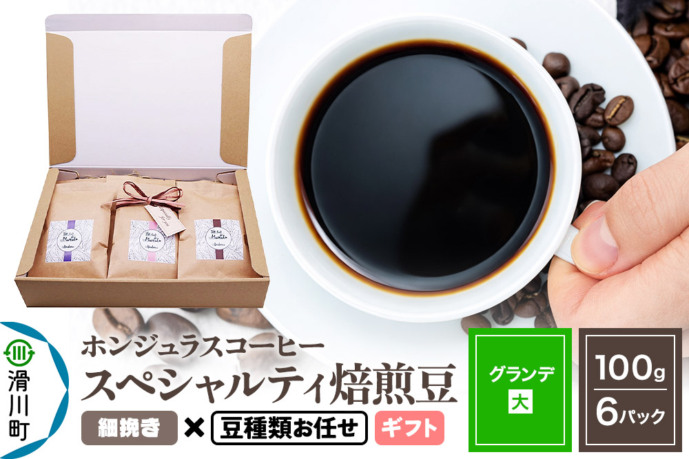 コーヒー豆 自家焙煎 ホンジュラス スペシャルティコーヒー ギフトセット【グランデ】焙煎豆100g×6パック 細挽き【豆種類お任せ】