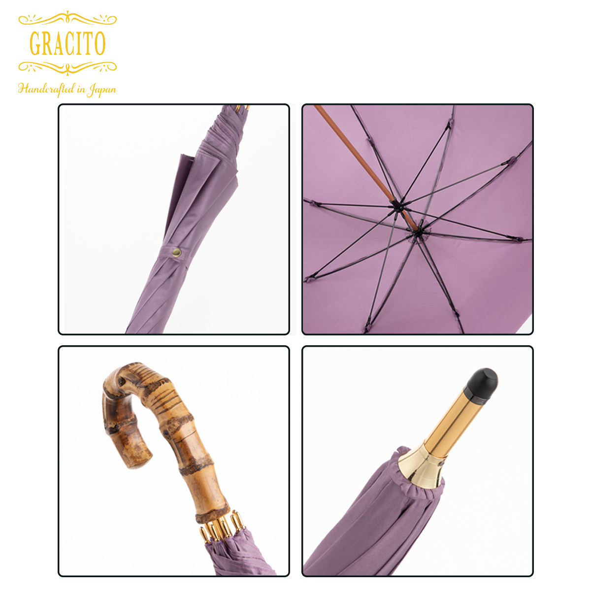GRACITO 晴雨兼用 日本製 富士絹 軽量 レディース 長傘 22200【ワイン無地】｜グラシト 婦人 傘 手開 カーボン骨 UVカット加工 日傘 雨傘 [0743]