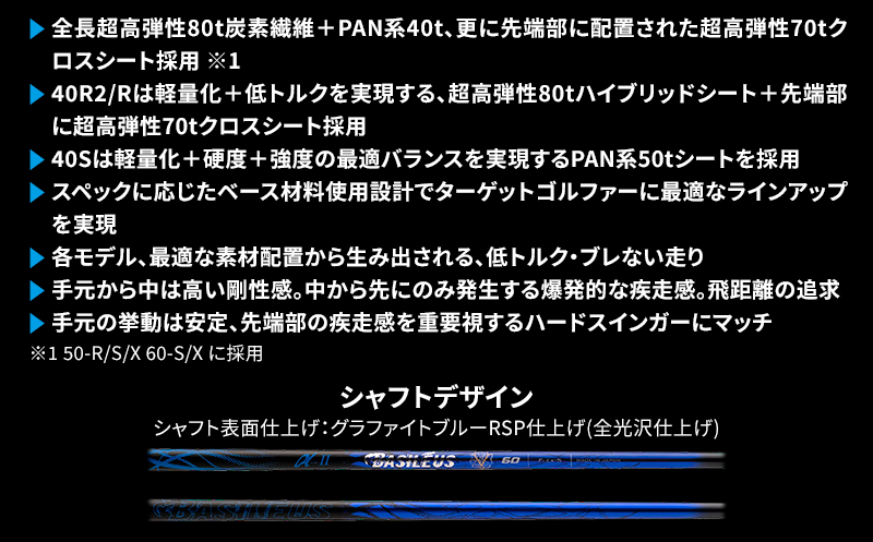 [バシレウス] ドライバー用カーボンシャフト Basileus α II(バシレウス アルファツー) 50S｜ゴルフ用品 ゴルフ [0433]