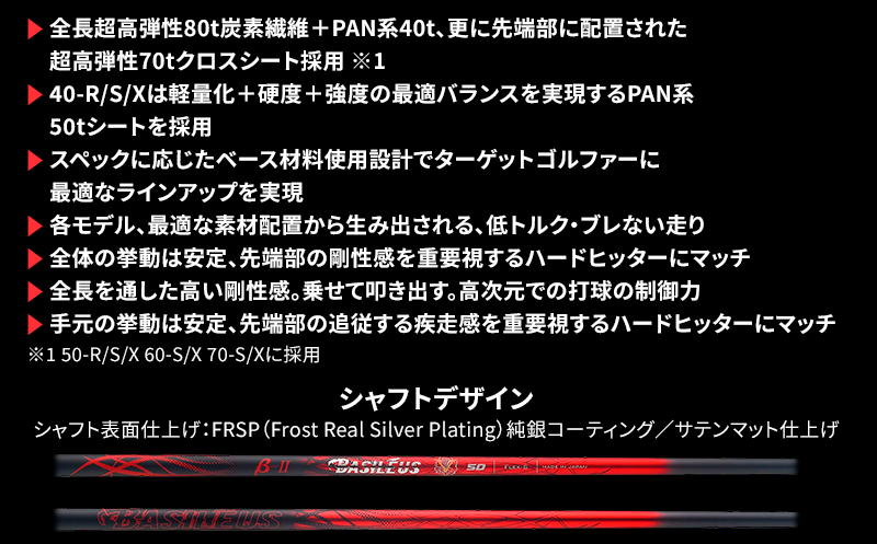 [バシレウス] ドライバー用カーボンシャフト Basileus β II(バシレウス ベータツー) 50S｜ゴルフ用品 ゴルフ [0442]