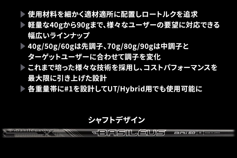 [バシレウス] アイアン用カーボンシャフト Basileus BRI (バシレウス ビーアールアイ) 40-R #6-#W セット｜ゴルフ用品 ゴルフ [0467]
