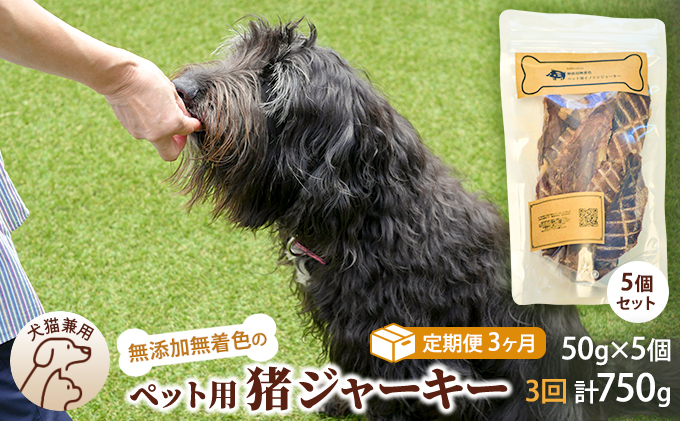 （３回定期便）千葉県で獲れた猪ペット用ジャーキー(５個セット）２５０g