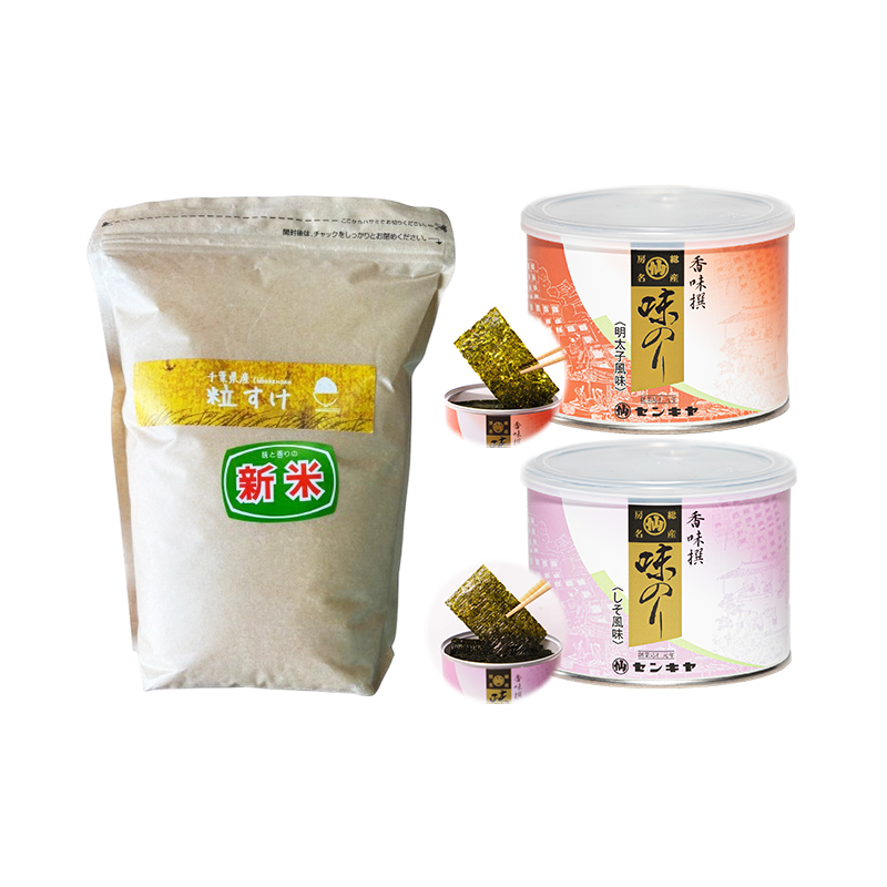 のり　粒すけセットB　　【粒すけ 2kg無洗米 ・味のり明太子、しそ】　お米 米 こめ コメ 海苔 セット コラボ商品 千葉県 千葉市