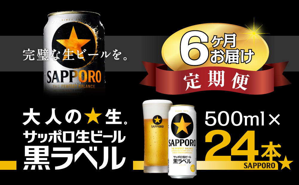 【6か月定期便】サッポロ 黒ラベル・500ml×1ケース（24缶）　6か月　1ケース 24本 24缶 定期便　定番　月１回発送