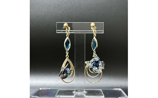 オオムラサキ蝶スワロフスキーイヤリング