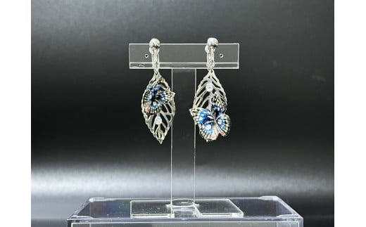オオムラサキ蝶木の葉イヤリング小