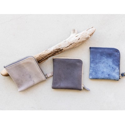 ジビエレザーL字ハーフ財布【エコトーンネイビー】