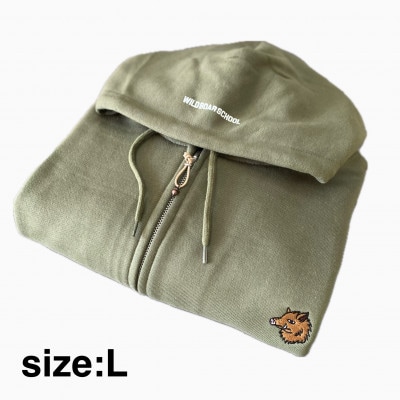 「イノシシ派」ジップアップスウェットパーカー/オリーブ/男女兼用Lサイズ