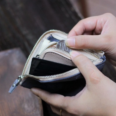 ジビエレザーL字ハーフ財布【藍染】