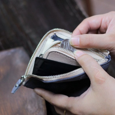 ジビエレザーL字ハーフ財布【エコトーングレー】