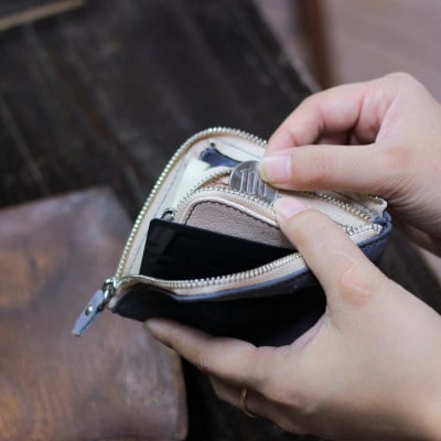 ジビエレザーL字ハーフ財布【エコトーンネイビー】