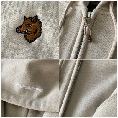「イノシシ派」ジップアップスウェットパーカー/ストーン/男女兼用Mサイズ