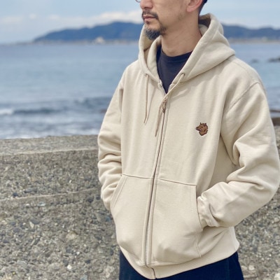 「イノシシ派」ジップアップスウェットパーカー/ストーン/男女兼用XLサイズ