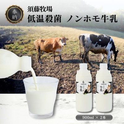【新嘗祭奉納】須藤牧場の低温殺菌ノンホモ牛乳 900ml×2本【配送不可地域：離島】