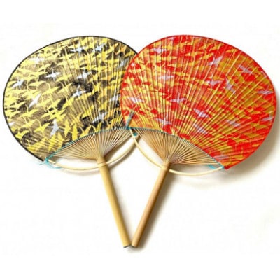 日本三大うちわ「房州うちわ」大型2本組セット　友禅千代紙　鶴柄