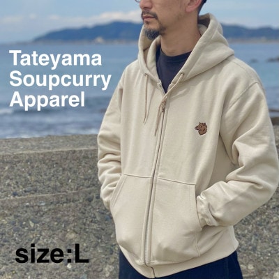 「イノシシ派」ジップアップスウェットパーカー/ストーン/男女兼用Lサイズ