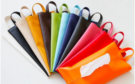 掛けられるPVCレザーティッシュケース「KETY」2個セット（ピンク）