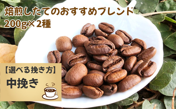 焙煎したてのおすすめブレンド 200g×2種（中挽き）